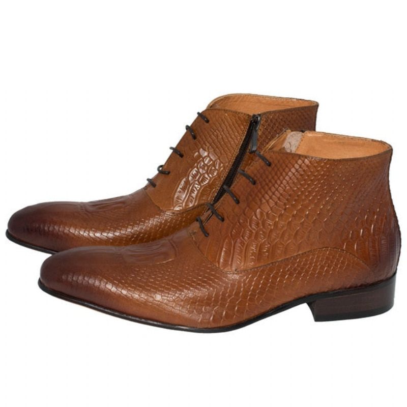 Botas Masculinas Luxo Com Padrão Crocodilo Chique Couro - Marrom