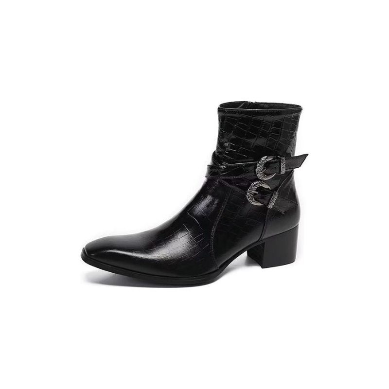 Botas Masculinas Luxo Com Padrão Crocodilo Couro - Preto