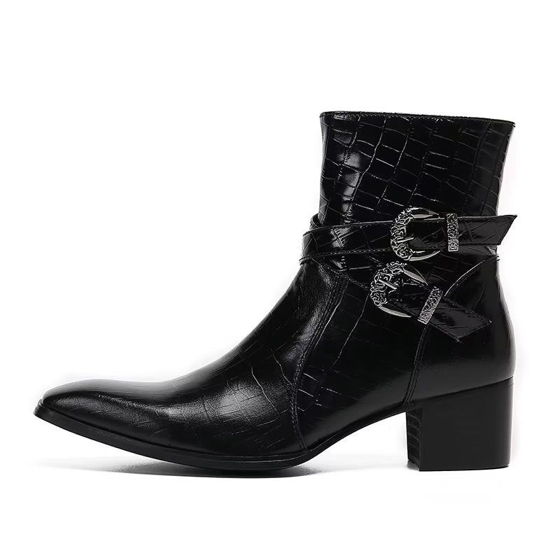 Botas Masculinas Luxo Com Padrão Crocodilo Couro - Preto