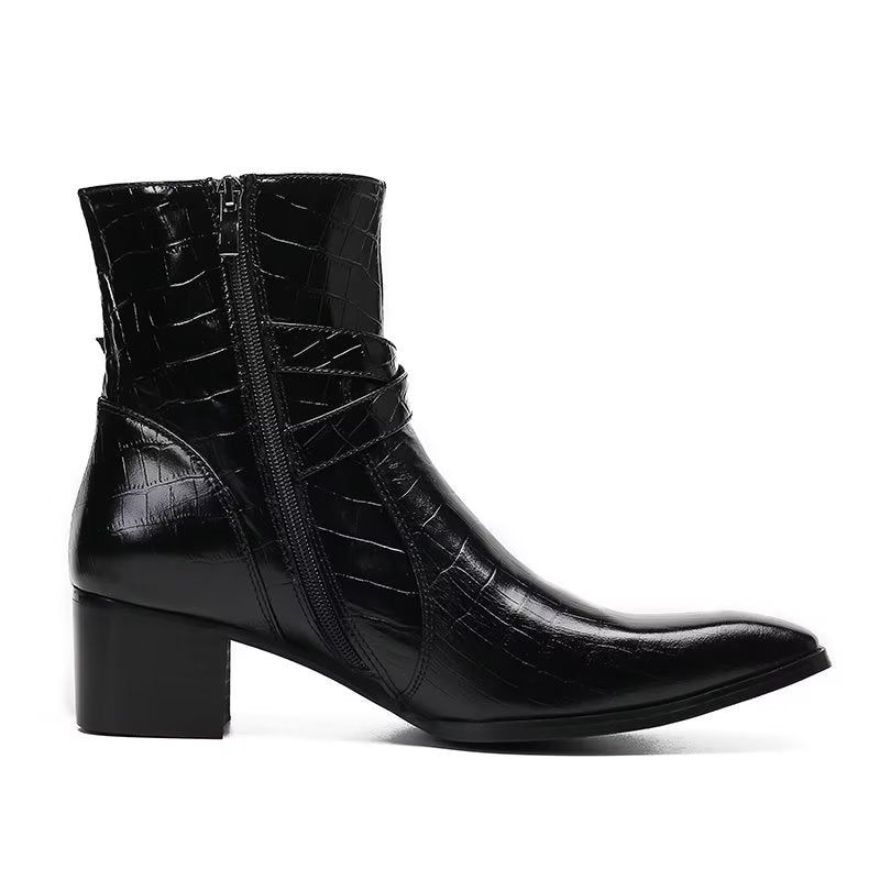 Botas Masculinas Luxo Com Padrão Crocodilo Couro - Preto