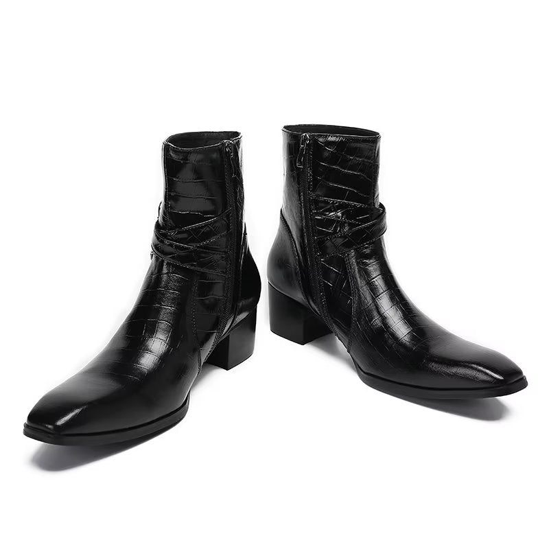 Botas Masculinas Luxo Com Padrão Crocodilo Couro - Preto