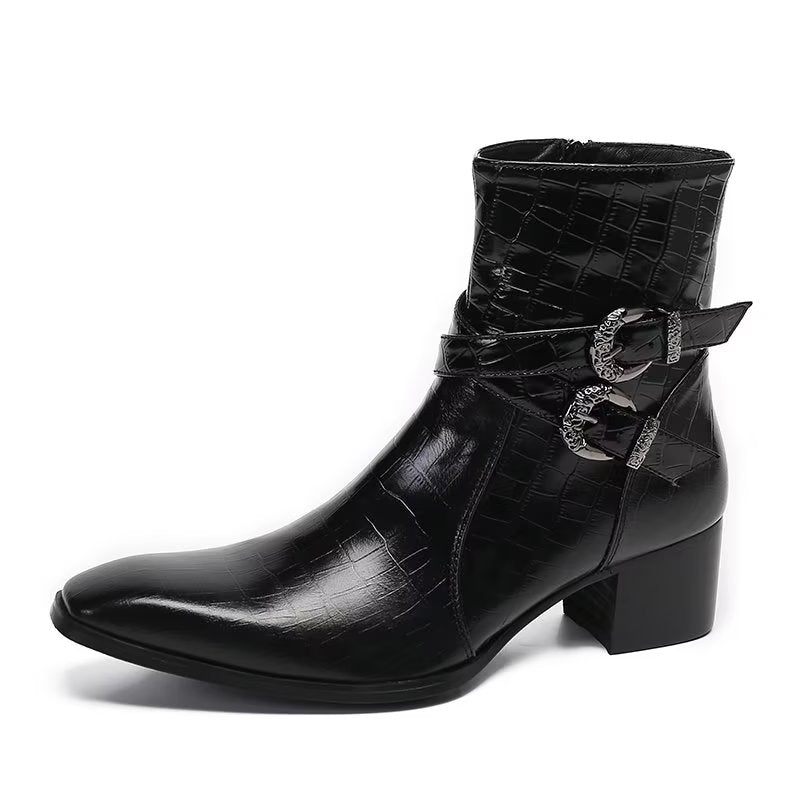 Botas Masculinas Luxo Com Padrão Crocodilo Couro - Preto