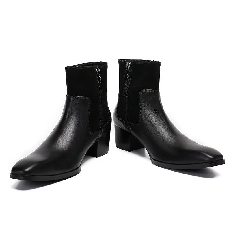 Botas Masculinas Luxo Com Padrão Crocodilo Couro - Preto 1