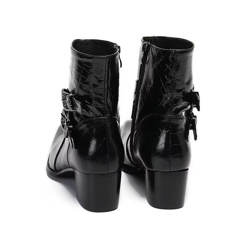 Botas Masculinas Luxo Com Padrão Crocodilo Couro - Preto