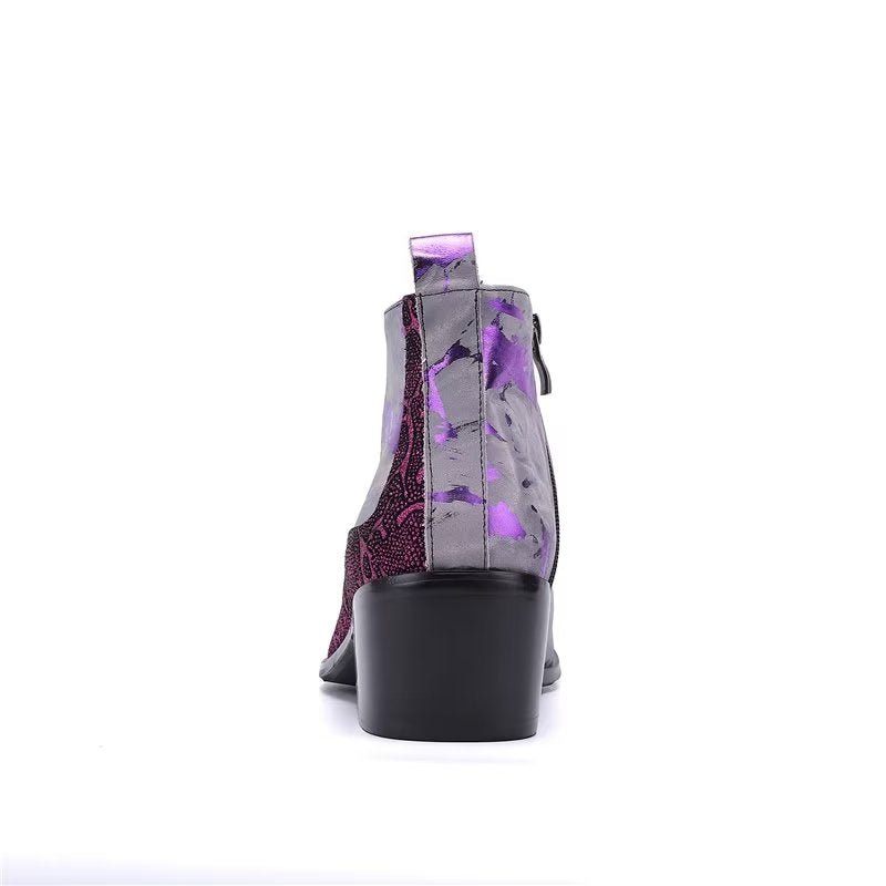 Botas Masculinas Luxo Com Padrão Exótico Couro Genuíno - Roxo