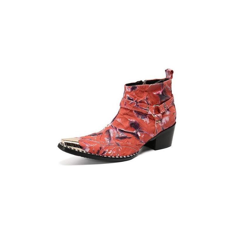 Botas Masculinas Luxo Com Retalhos Metal E Biqueira Quadrada Mocassins Para Festa - Vermelho 