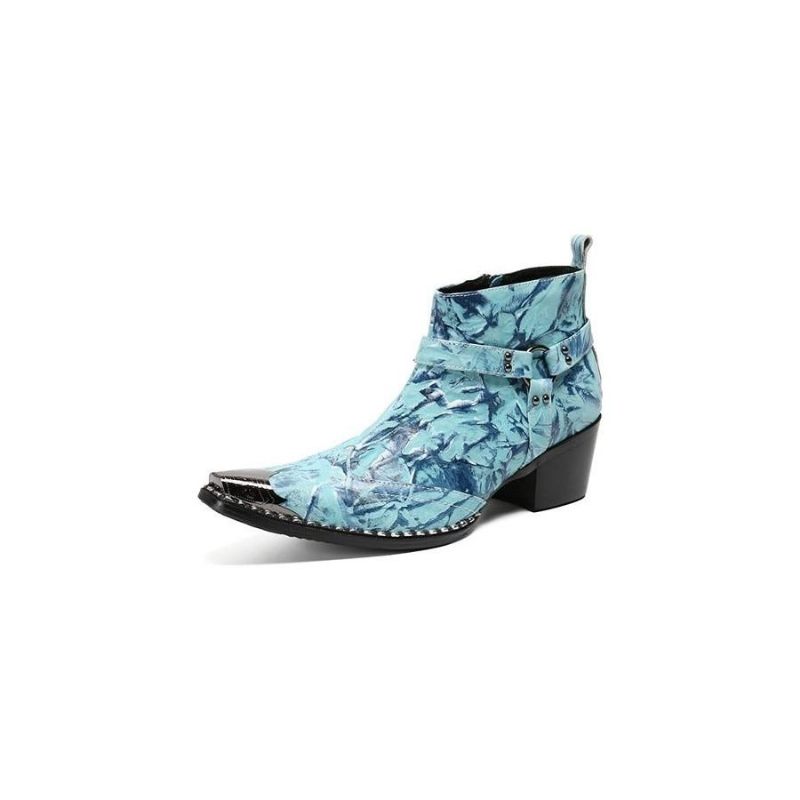 Botas Masculinas Luxo Com Retalhos Metal E Biqueira Quadrada Mocassins Para Festa -  Azul