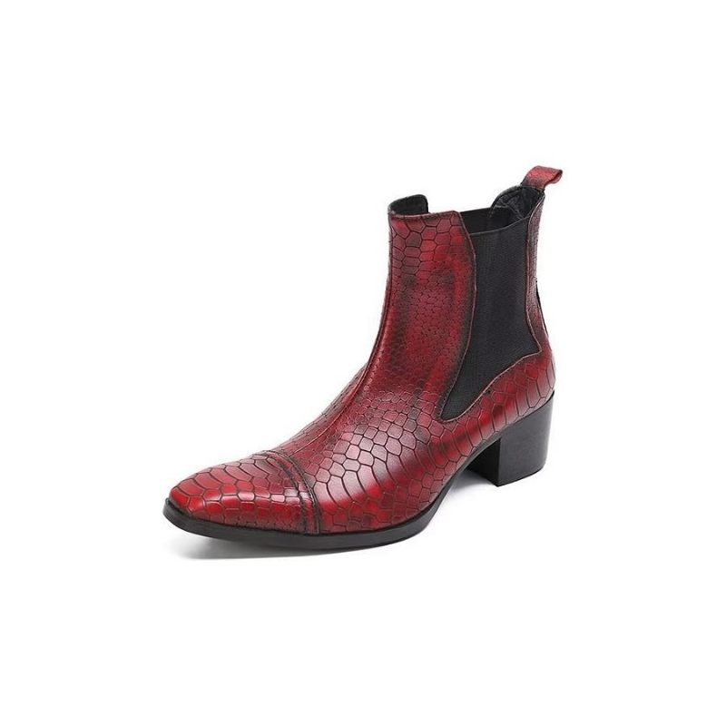 Botas Masculinas Luxo Com Textura Crocodilo Sociais Couro - Vermelho