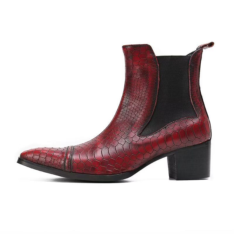 Botas Masculinas Luxo Com Textura Crocodilo Sociais Couro - Vermelho