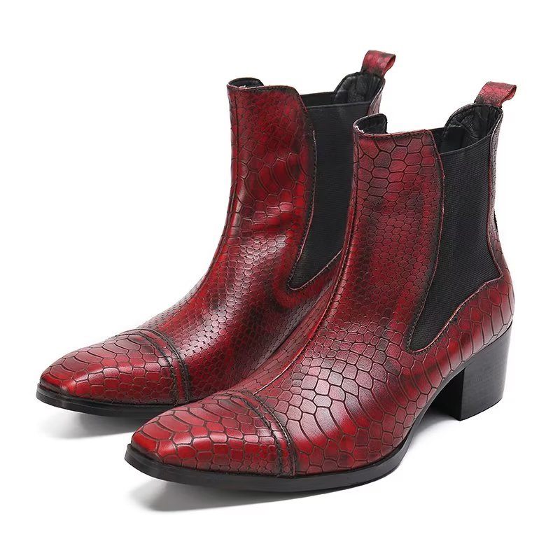 Botas Masculinas Luxo Com Textura Crocodilo Sociais Couro - Vermelho