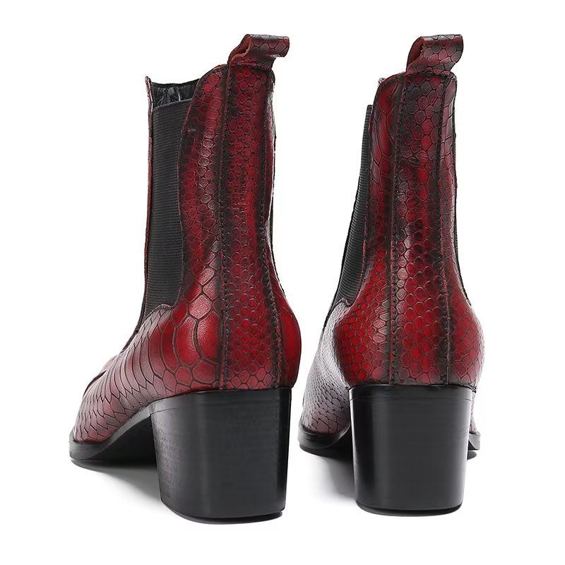 Botas Masculinas Luxo Com Textura Crocodilo Sociais Couro - Vermelho