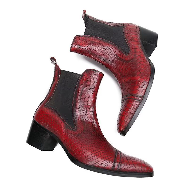 Botas Masculinas Luxo Com Textura Crocodilo Sociais Couro - Vermelho