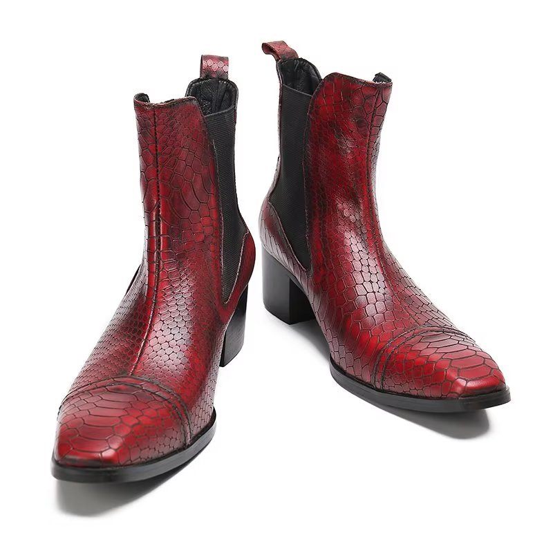 Botas Masculinas Luxo Com Textura Crocodilo Sociais Couro - Vermelho