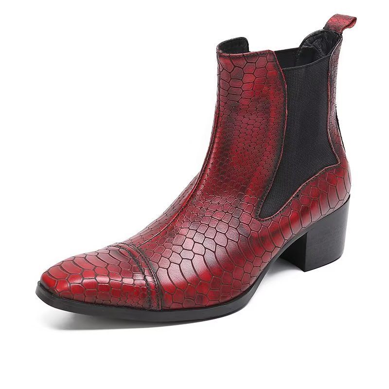 Botas Masculinas Luxo Com Textura Crocodilo Sociais Couro - Vermelho