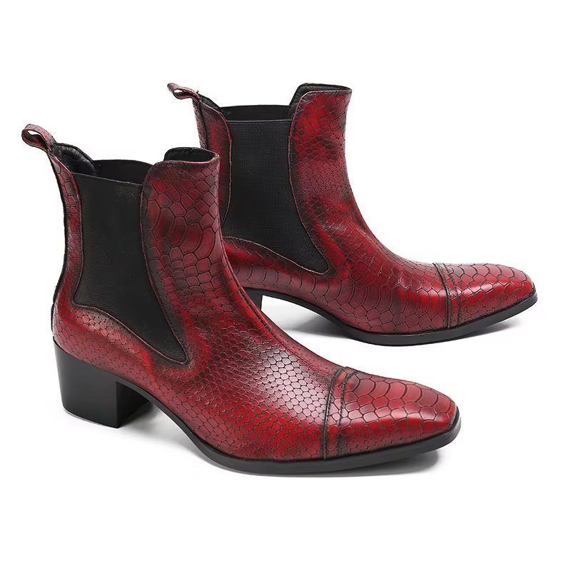 Botas Masculinas Luxo Com Textura Crocodilo Sociais Couro - Vermelho