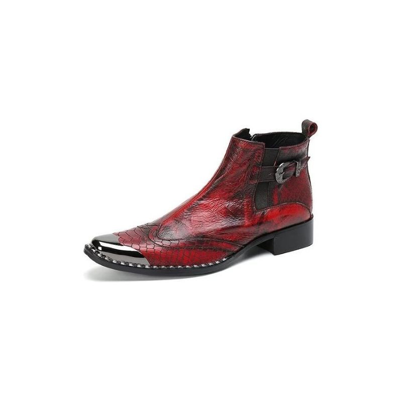 Botas Masculinas Luxo Com Textura Crocodilo Sociais Couro Genuíno - Vermelho 