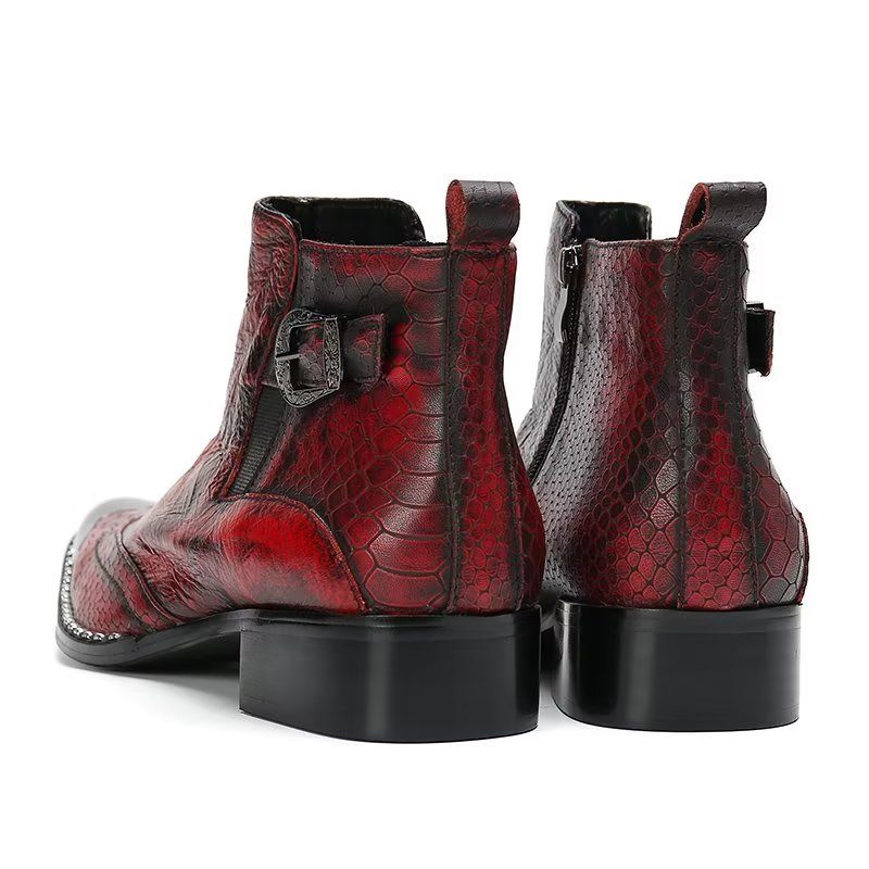 Botas Masculinas Luxo Com Textura Crocodilo Sociais Couro Genuíno - Vermelho 