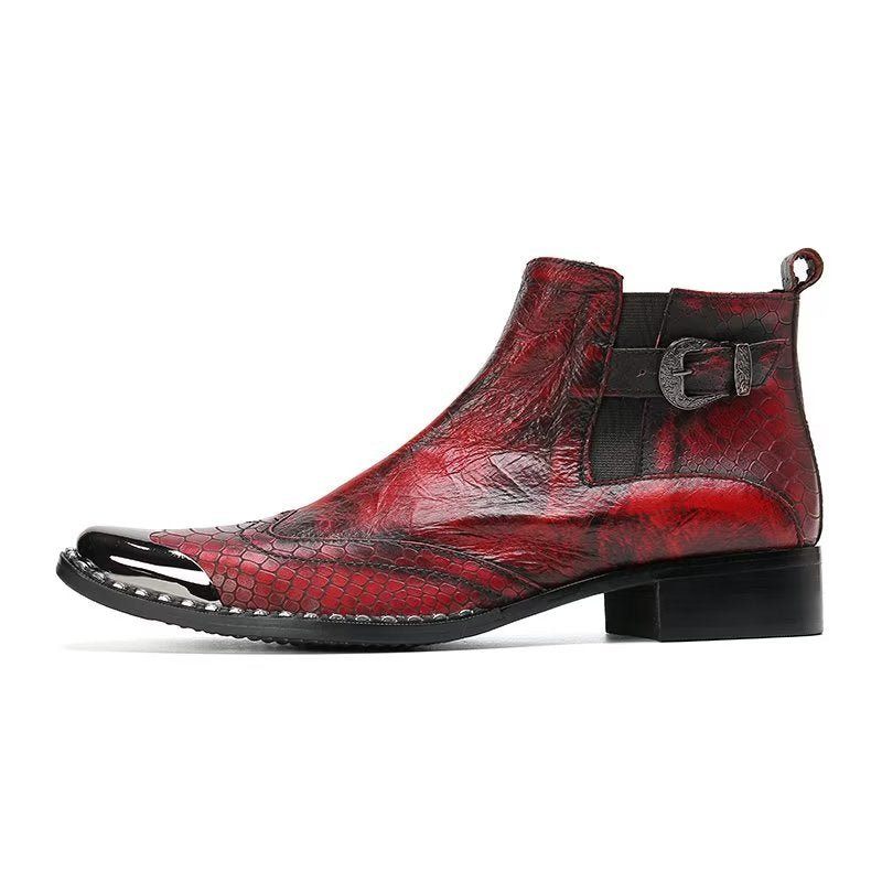 Botas Masculinas Luxo Com Textura Crocodilo Sociais Couro Genuíno - Vermelho 