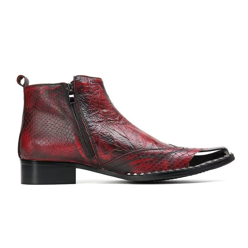 Botas Masculinas Luxo Com Textura Crocodilo Sociais Couro Genuíno - Vermelho 