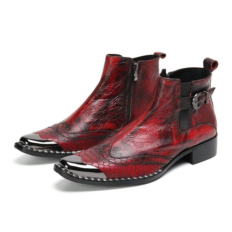 Botas Masculinas Luxo Com Textura Crocodilo Sociais Couro Genuíno - Vermelho 