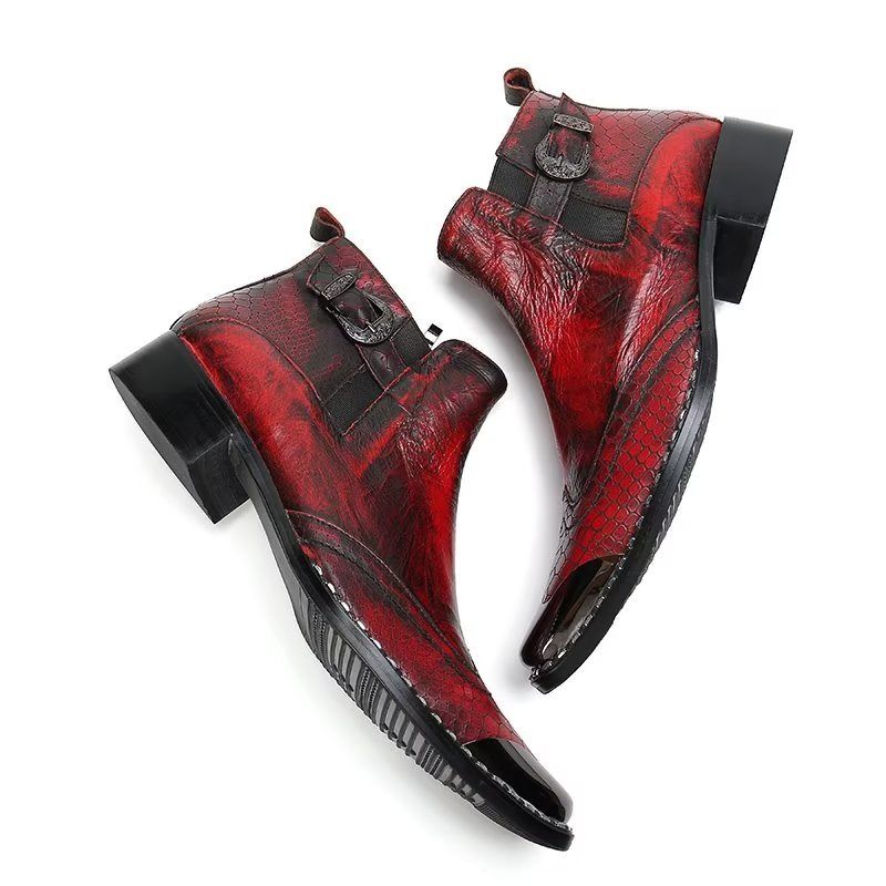 Botas Masculinas Luxo Com Textura Crocodilo Sociais Couro Genuíno - Vermelho 