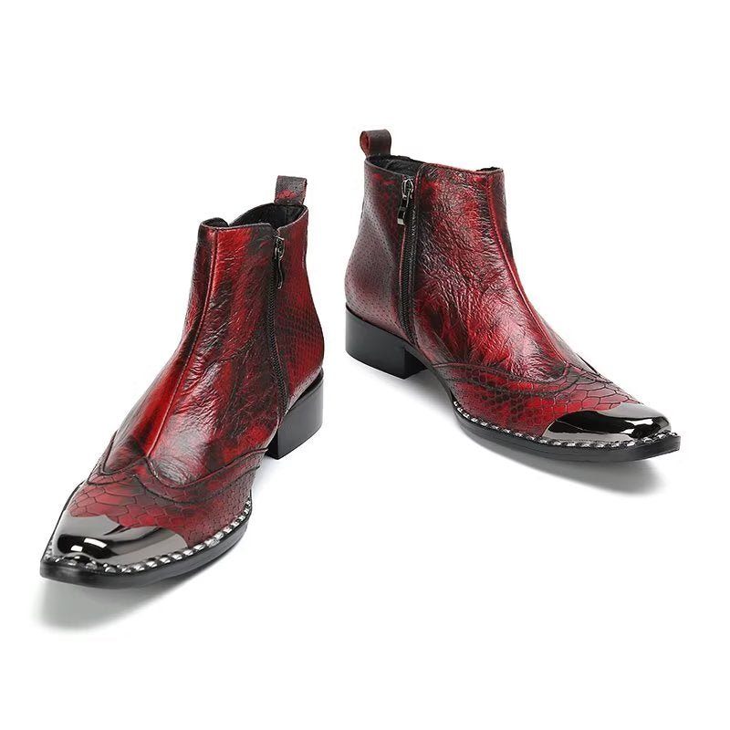 Botas Masculinas Luxo Com Textura Crocodilo Sociais Couro Genuíno - Vermelho 