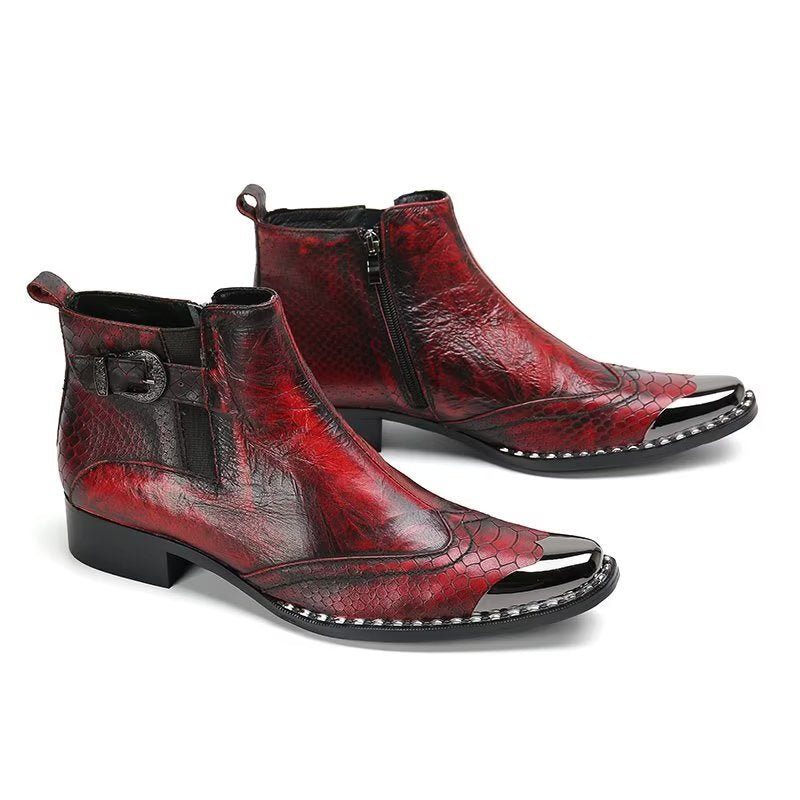 Botas Masculinas Luxo Com Textura Crocodilo Sociais Couro Genuíno - Vermelho 