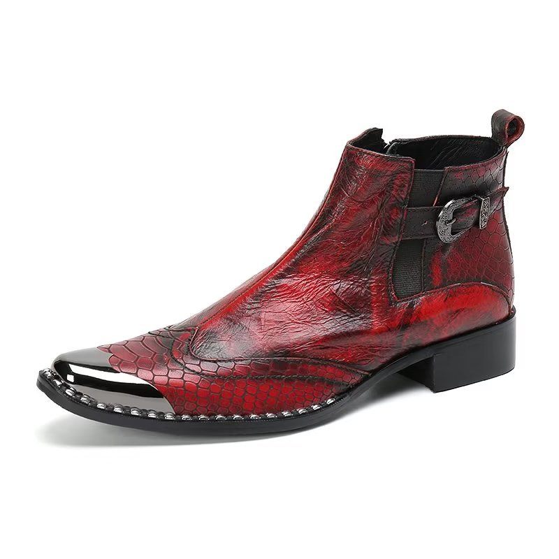 Botas Masculinas Luxo Com Textura Crocodilo Sociais Couro Genuíno - Vermelho 