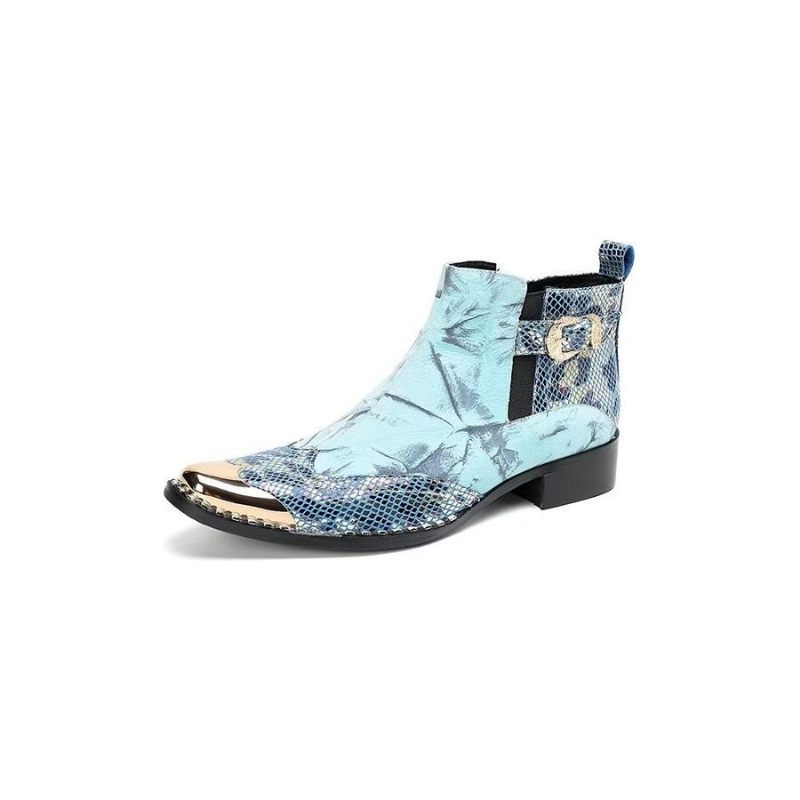 Botas Masculinas Luxo Com Textura Crocodilo Sociais Couro Genuíno -  Azul