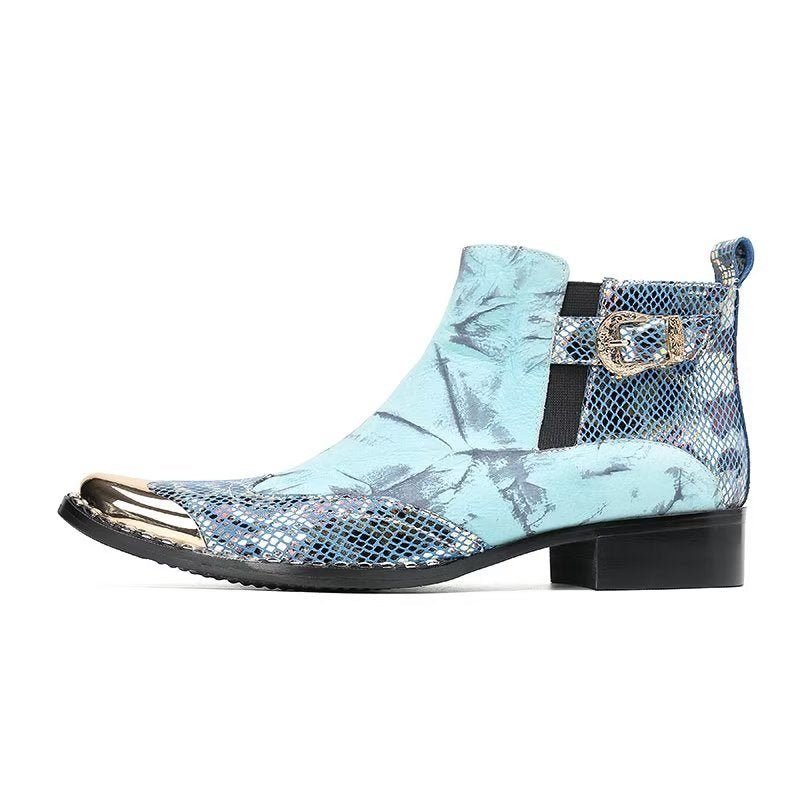 Botas Masculinas Luxo Com Textura Crocodilo Sociais Couro Genuíno -  Azul