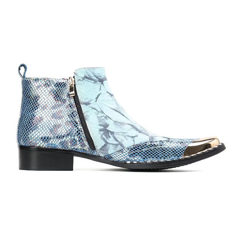 Botas Masculinas Luxo Com Textura Crocodilo Sociais Couro Genuíno -  Azul