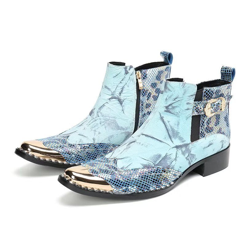 Botas Masculinas Luxo Com Textura Crocodilo Sociais Couro Genuíno -  Azul