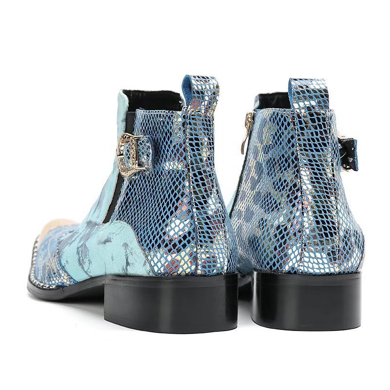 Botas Masculinas Luxo Com Textura Crocodilo Sociais Couro Genuíno -  Azul