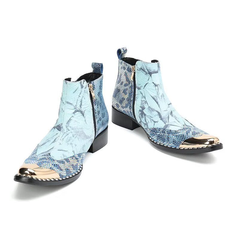 Botas Masculinas Luxo Com Textura Crocodilo Sociais Couro Genuíno -  Azul