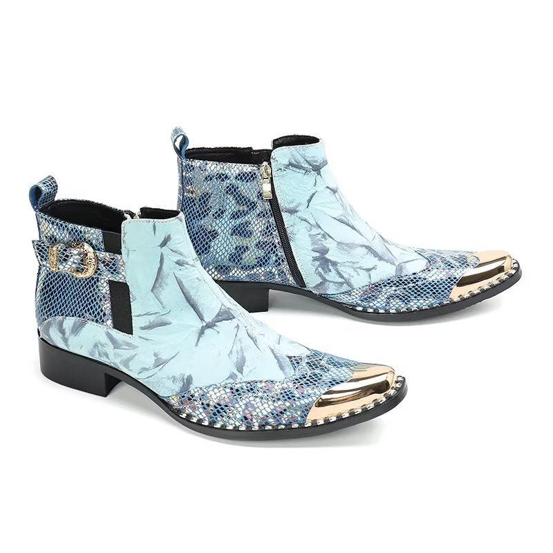 Botas Masculinas Luxo Com Textura Crocodilo Sociais Couro Genuíno -  Azul