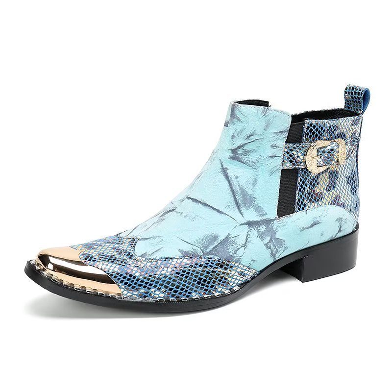 Botas Masculinas Luxo Com Textura Crocodilo Sociais Couro Genuíno -  Azul