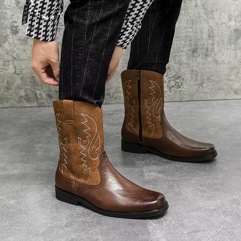 Botas Masculinas Luxo Com Zíper E Cano Médio - Café