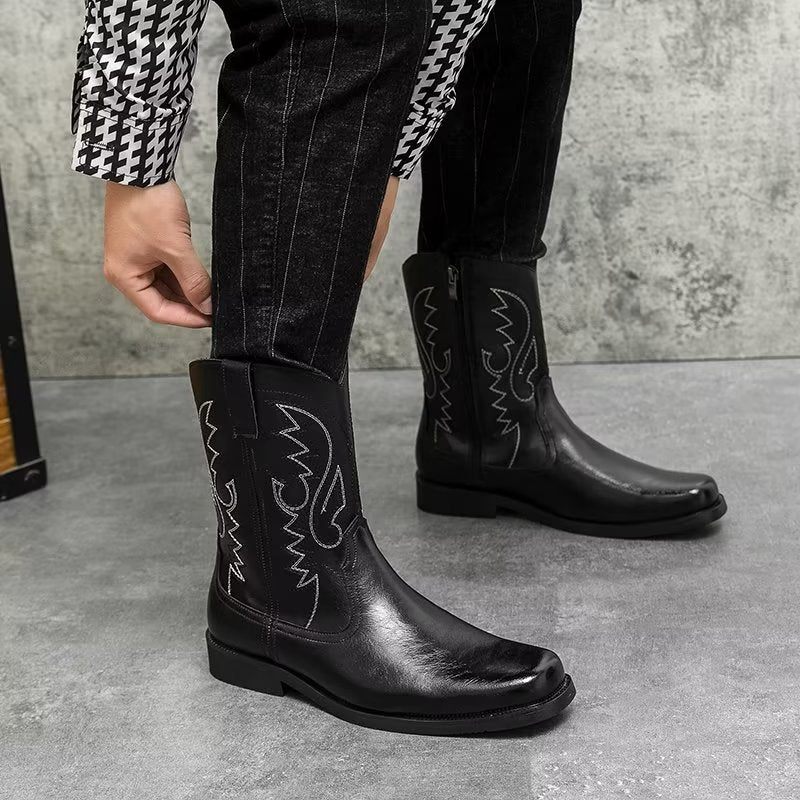 Botas Masculinas Luxo Com Zíper E Cano Médio - Preto