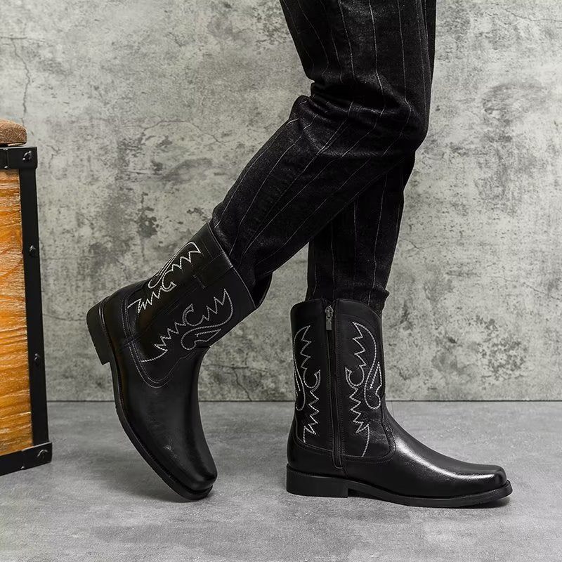 Botas Masculinas Luxo Com Zíper E Cano Médio - Preto