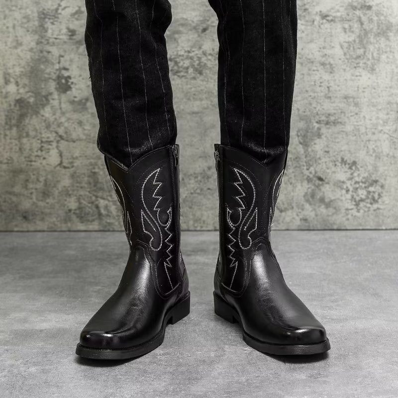 Botas Masculinas Luxo Com Zíper E Cano Médio - Preto