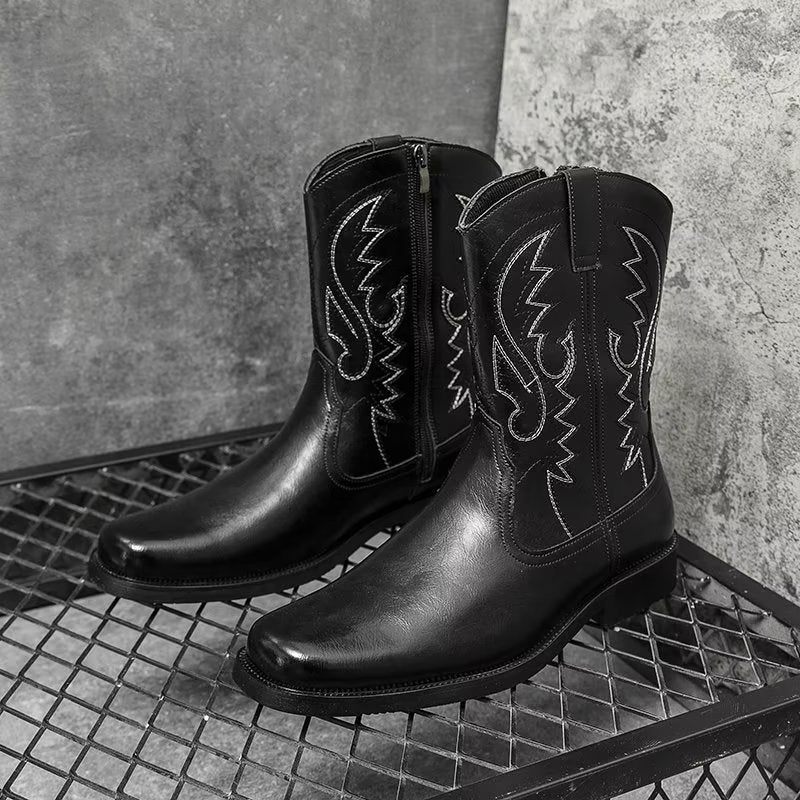 Botas Masculinas Luxo Com Zíper E Cano Médio - Preto