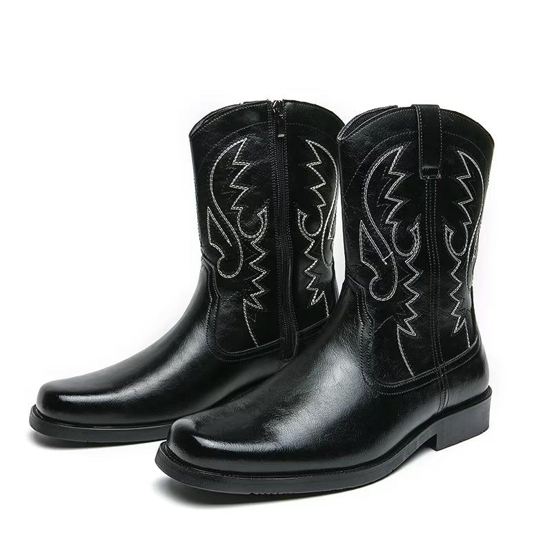 Botas Masculinas Luxo Com Zíper E Cano Médio - Preto