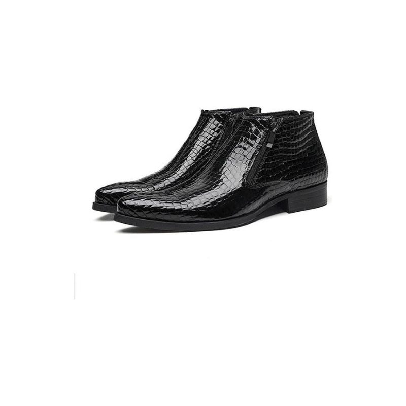 Botas Masculinas Luxo Com Zíper Serpente Chelsea Ankle Boots - Preto