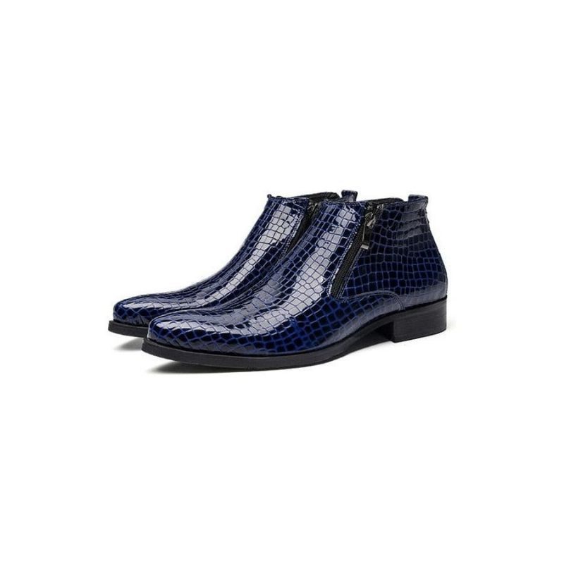 Botas Masculinas Luxo Com Zíper Serpente Chelsea Ankle Boots - Azul