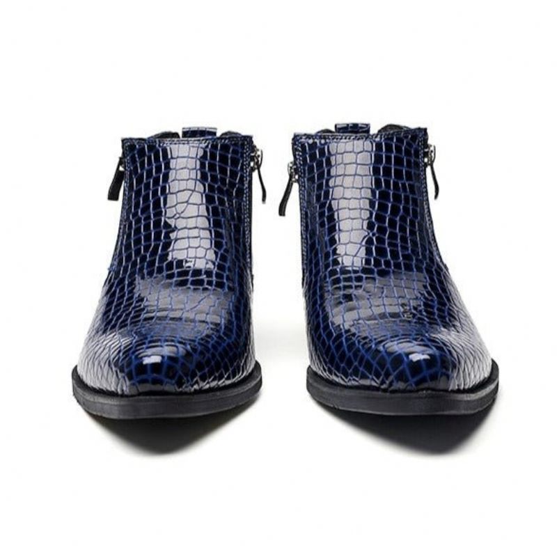 Botas Masculinas Luxo Com Zíper Serpente Chelsea Ankle Boots - Azul