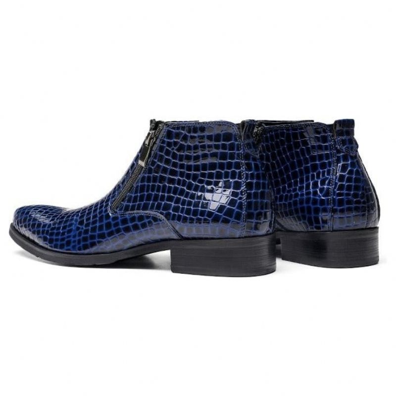 Botas Masculinas Luxo Com Zíper Serpente Chelsea Ankle Boots - Azul