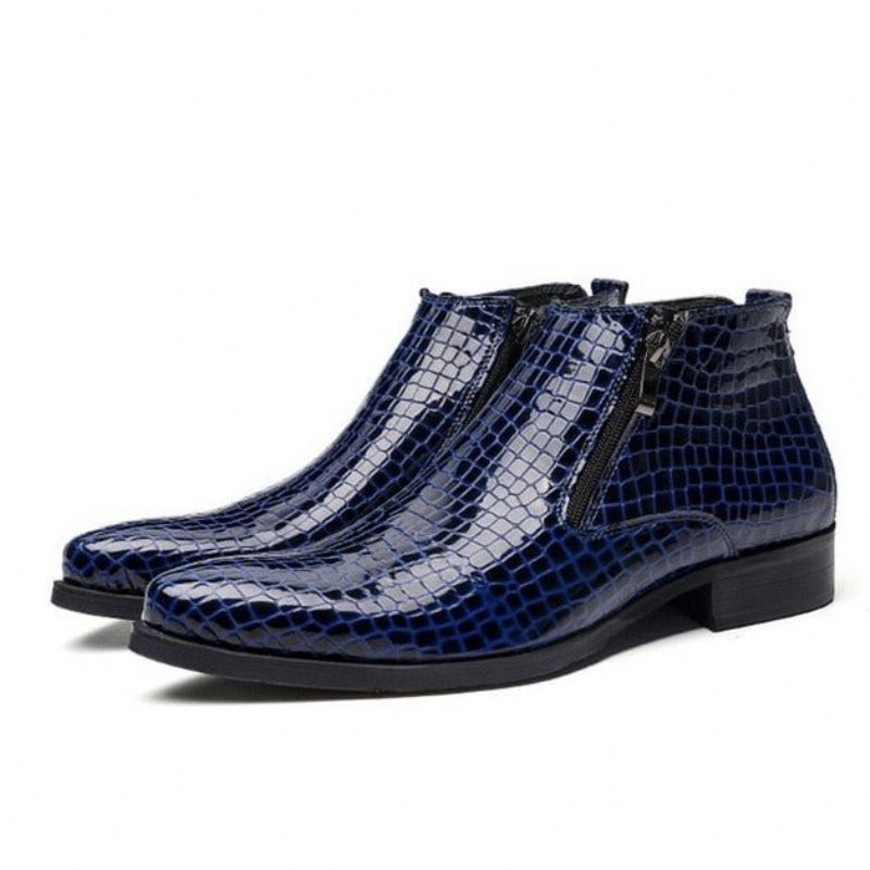 Botas Masculinas Luxo Com Zíper Serpente Chelsea Ankle Boots - Azul