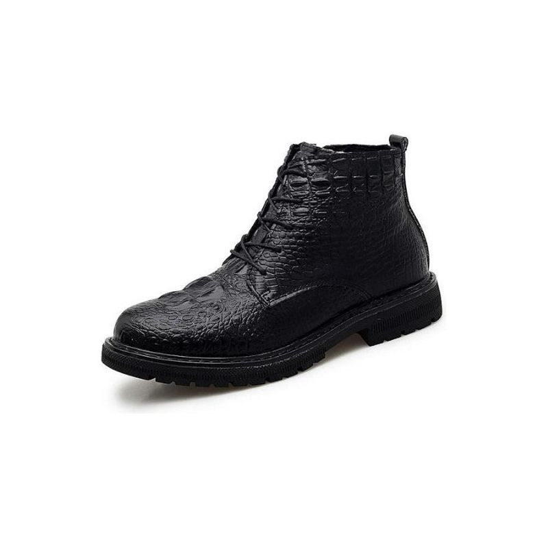 Botas Masculinas Luxo Crocfur Crocodilo Padrão Tornozelo Neve - Preto