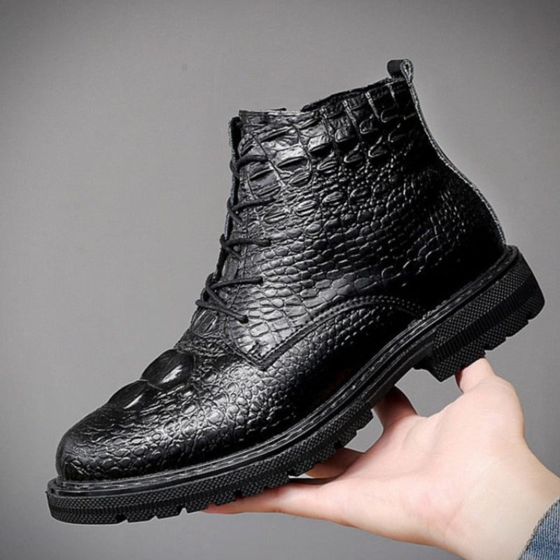 Botas Masculinas Luxo Crocfur Crocodilo Padrão Tornozelo Neve - Preto