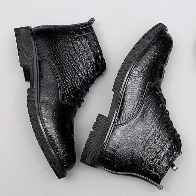 Botas Masculinas Luxo Crocfur Crocodilo Padrão Tornozelo Neve - Preto